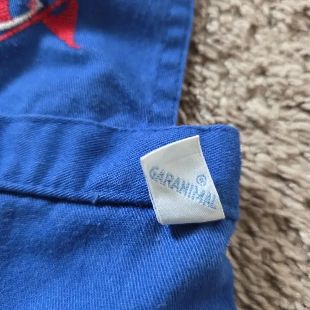 Vintage Garanimals Embroidered Football Bib Overalls Boys 12m Blue Red 90s Retro